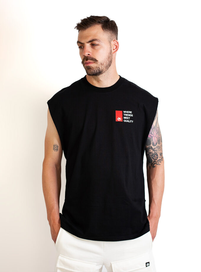 Vest Oversized Black with Text Graphic