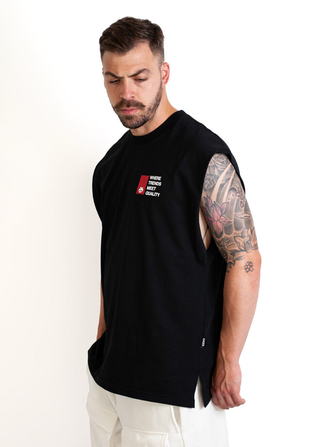 Vest Oversized Black with Text Graphic